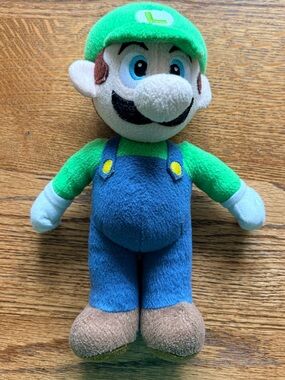 2012 Super Nintendo Luigi Plush Toy Stuffie in Green, Blue and Brown ~10”
